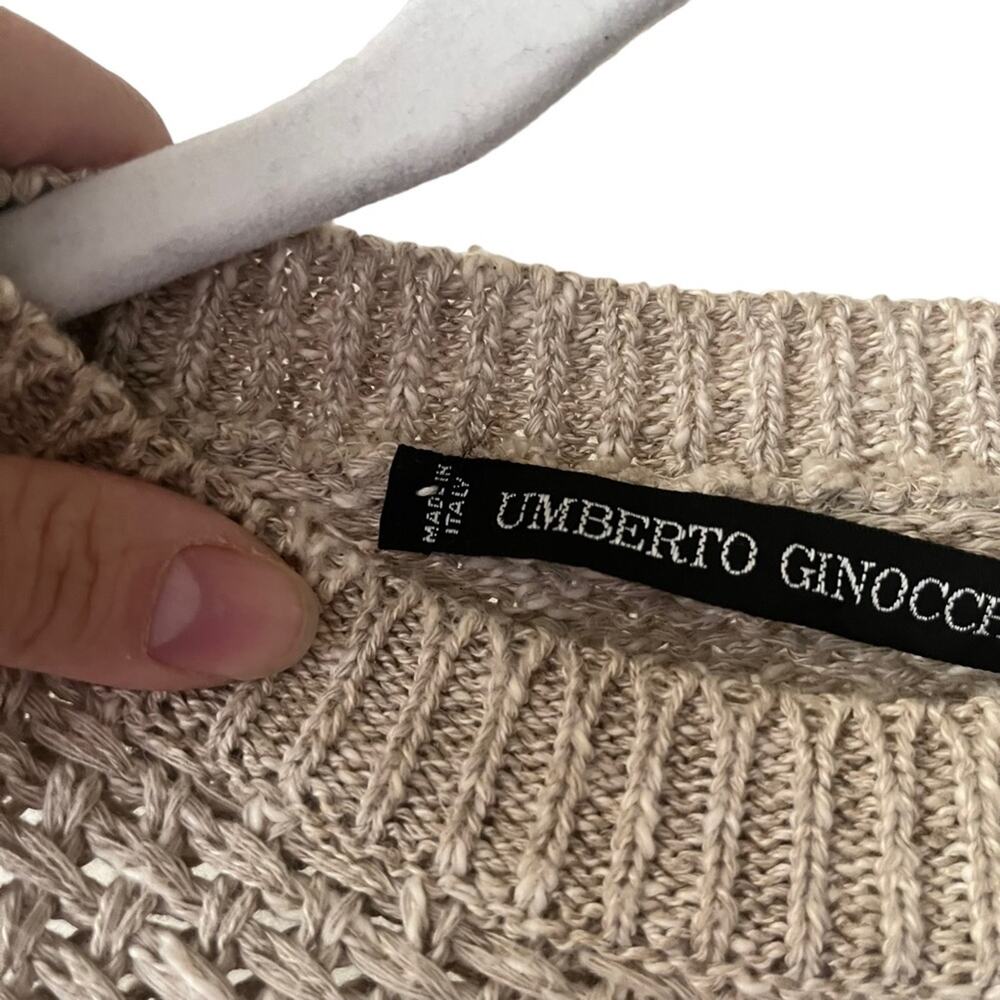 Umberto Ginocchietti Chunky Fisherman Knit Sweater Top Linen Coastal Beige Tan - Picture 6 of 12